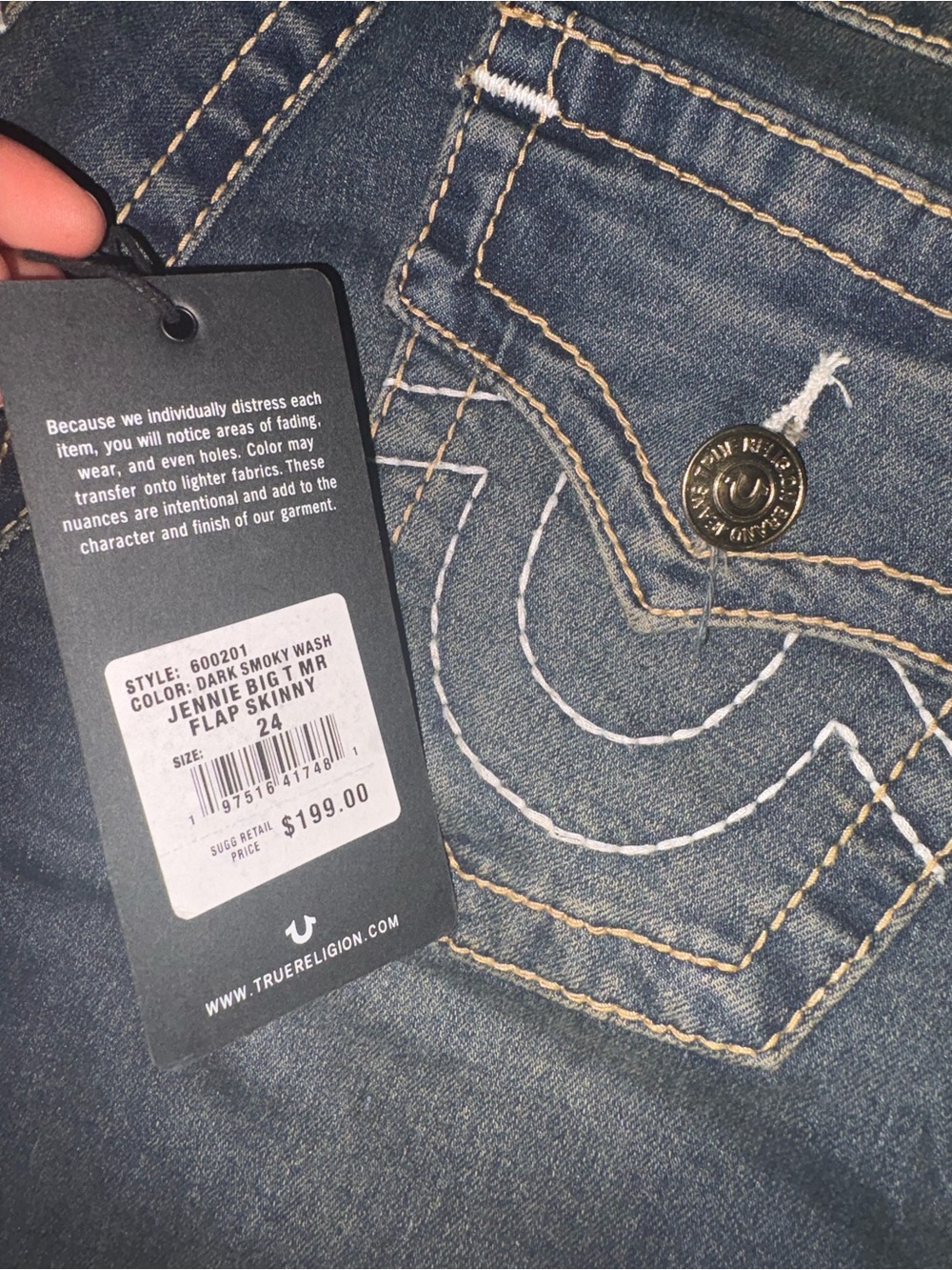 True Religion Dark Smoky Wash Women's Skinny Jeans - Blue Size 24 - Picture 4 of 7